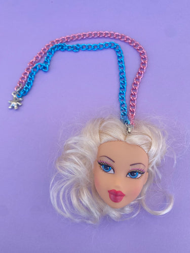 Bratz Head Necklace / Blue + Pink